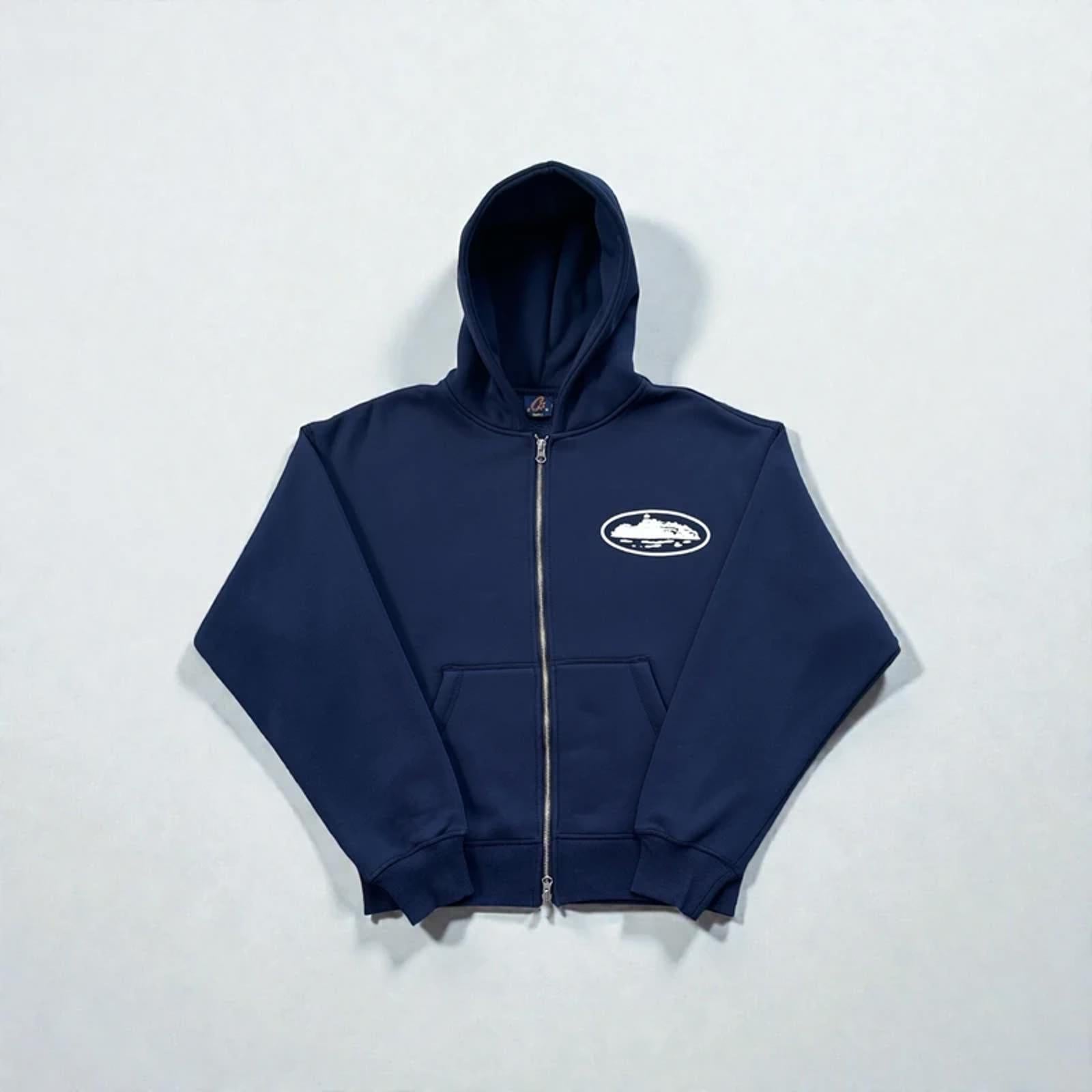 Corteiz Island Puff Print Hoodie Navy