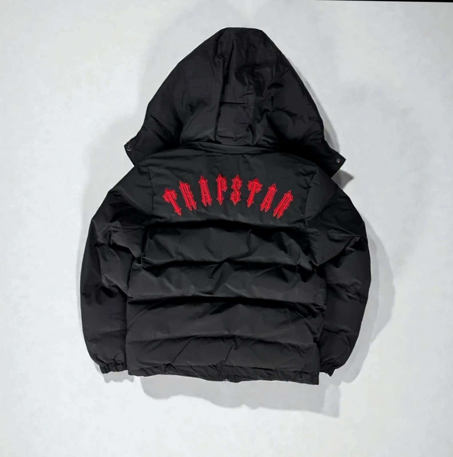 Trapstar Men's Irongate Detachable Hooded Puffer Jacket Black/Red