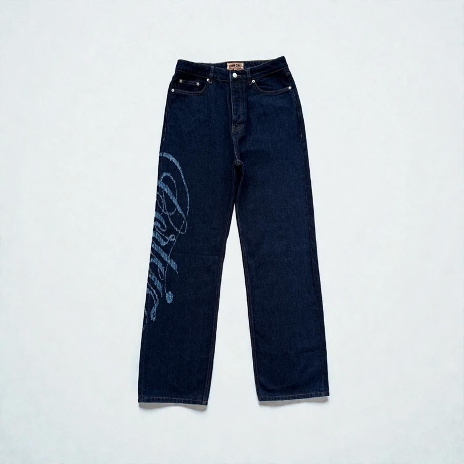 Corteiz Frayed Denim Baggy Jeans Navy
