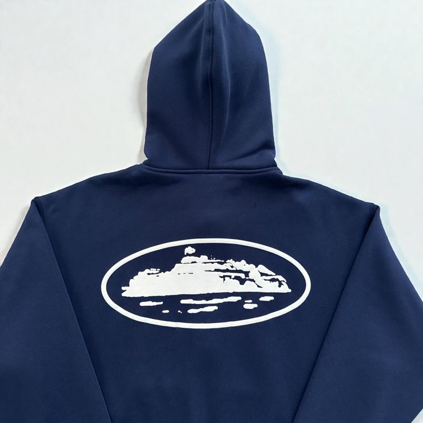 Corteiz Island Puff Print Hoodie Navy
