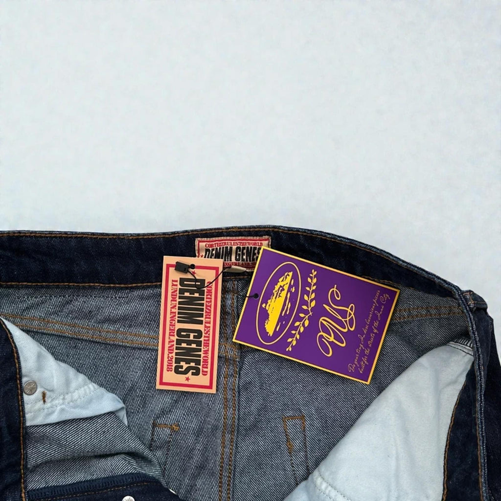 Corteiz Frayed Denim Baggy Jeans Navy