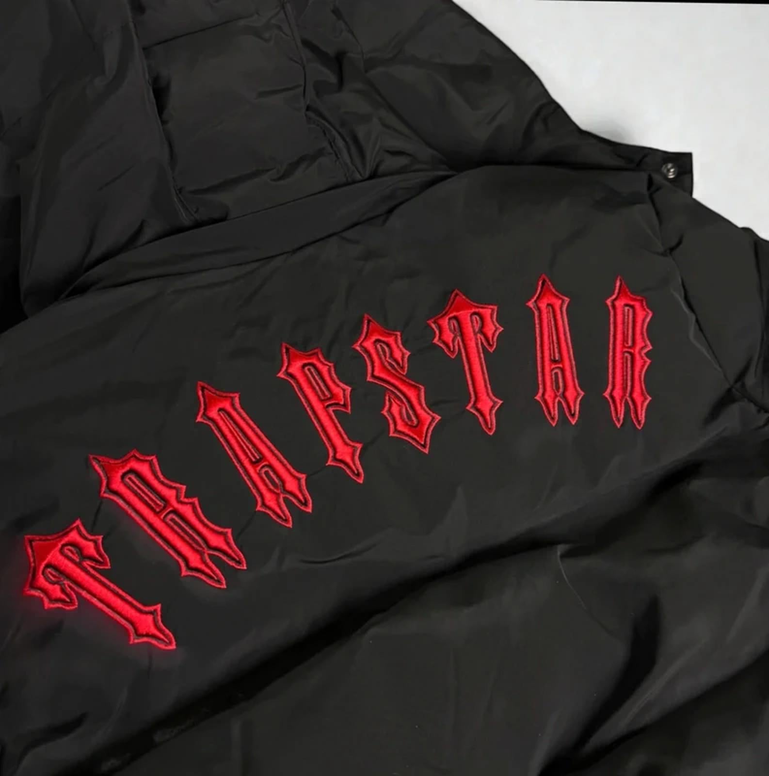 Trapstar Men's Irongate Detachable Hooded Puffer Jacket Black/Red