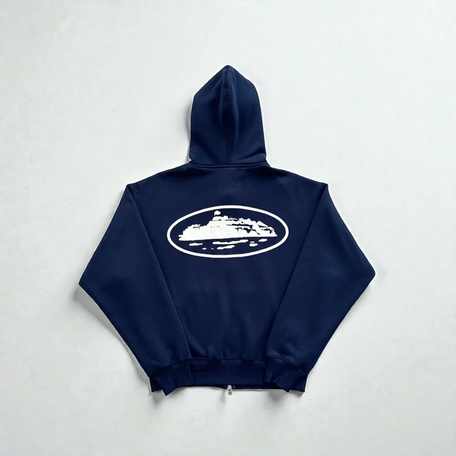 Corteiz Island Puff Print Hoodie Navy